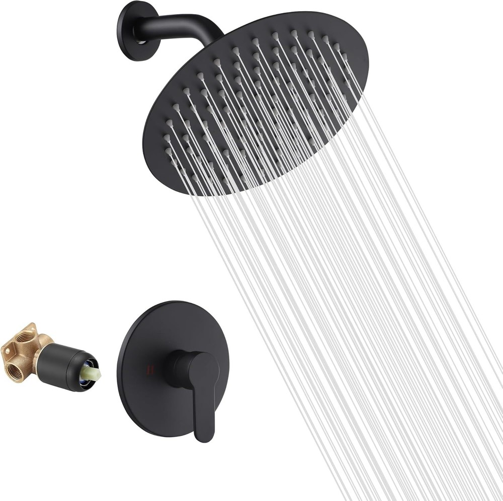 Matte Black Shower Faucet Single Function Shower Trim Kit with Rough-In Valve S