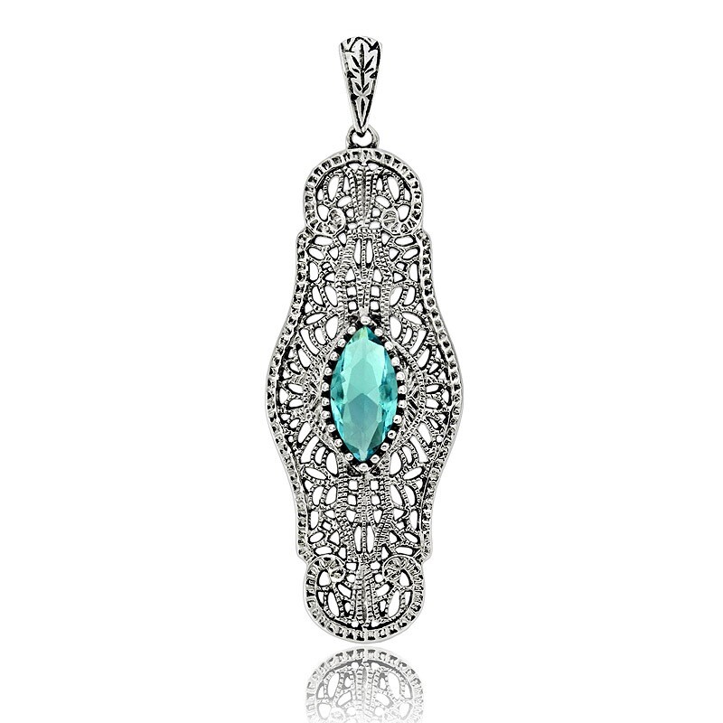 1CT Natural Aquamarine 925 Sterling Silver Victorian Style Pendant Jewelry Y1357