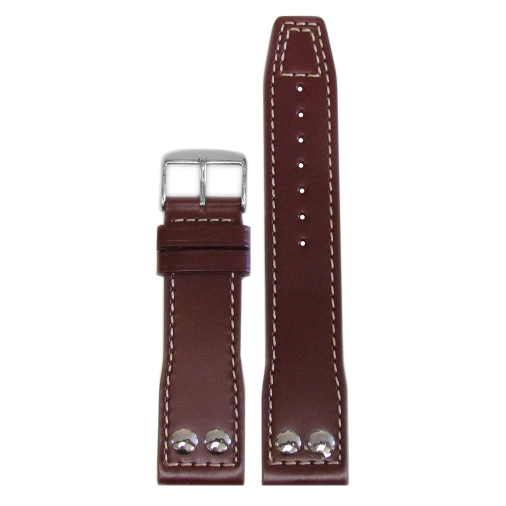 Quick Release | Calf Leather Pilot Watch Band | Burgundy | White Stitch | for