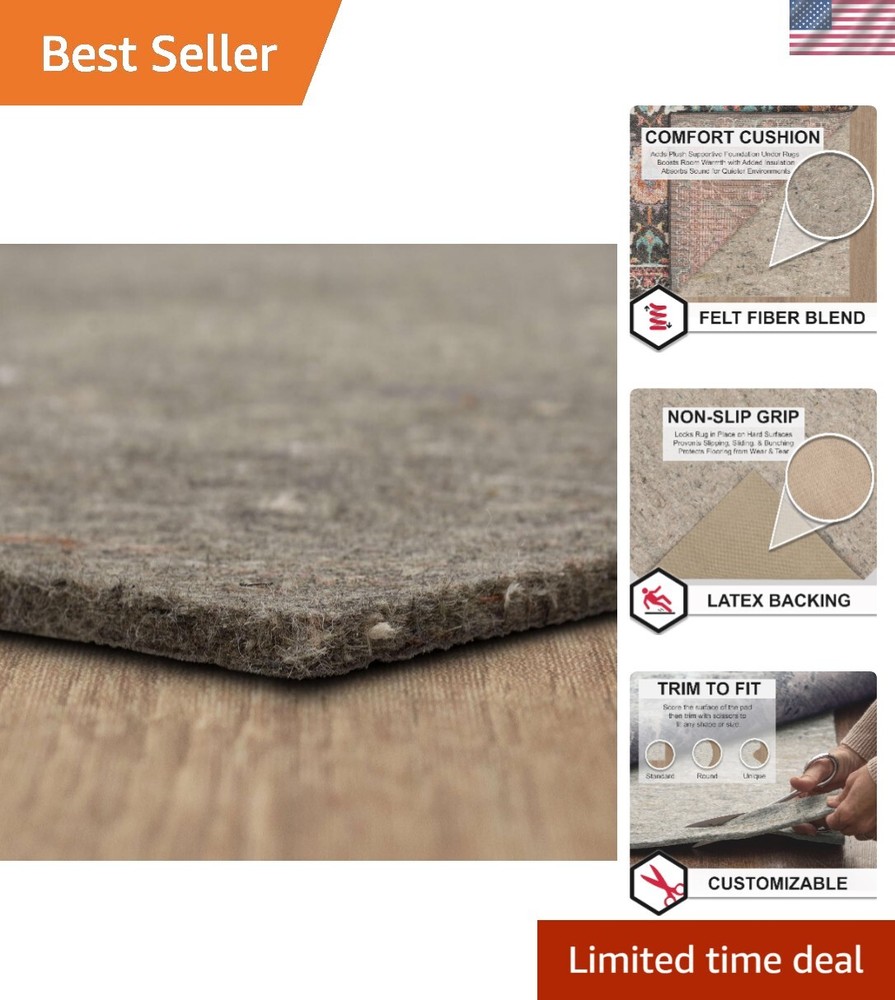 6x9 Non-Slip Rug Pad Gripper 3/8 Inch Thick Dual Surface Felt and Rubber for Safety