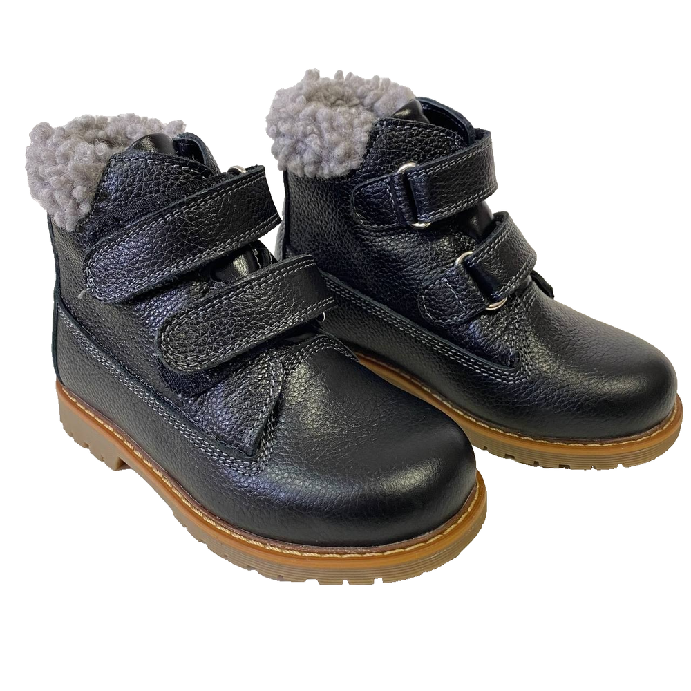 Black Leather Kids Orthopedic Boots Warm Fleece Lining Size EU 26 US 9.5