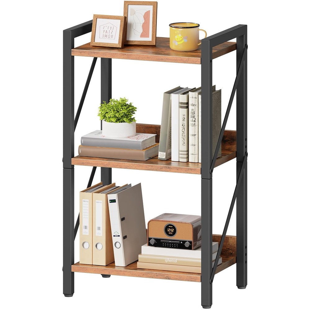 Bookshelf, 3-Tier Industrial Bookcase, Book Shelf Storage Organizer, Small Bo...
