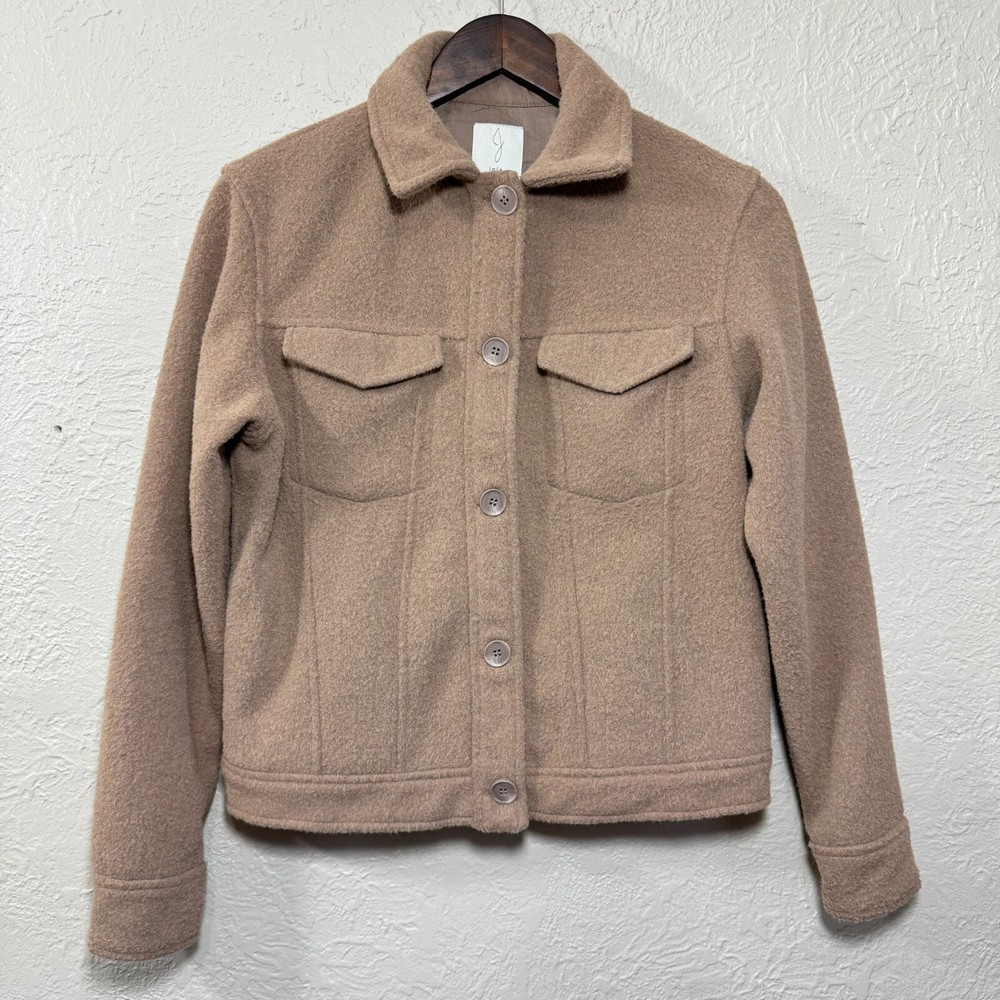 Joie Moto Jacket XS Cropped Shacket Camel Tan Knit Pocket Bomber Boho Y2K Grunge