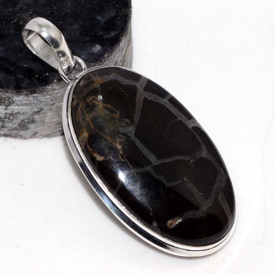 925 Silver Plated-Moss Opal Ethnic Gemstone Handmade Pendant Jewelry 2.1