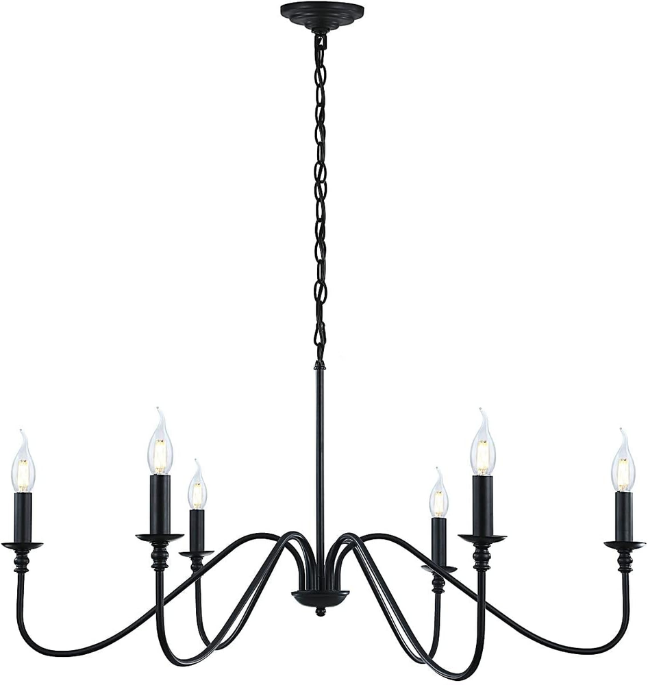 Black Chandelier,6-Light Rustic Industrial Iron Chandeliers for Dining Room Ligh