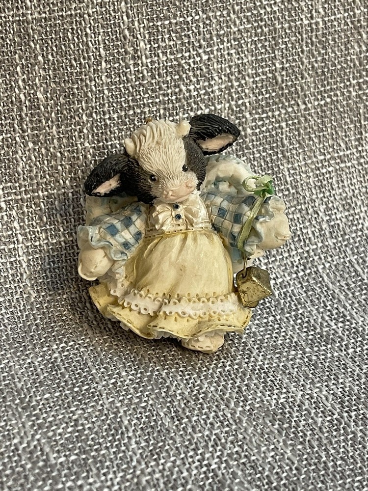 Vintage Enesco Mary's Moo Moos Angel Cow Ornament with Bell 1994 No String