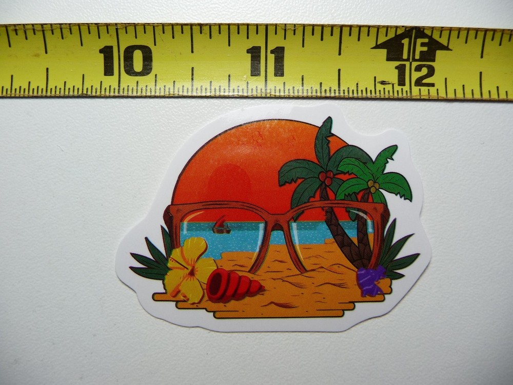 Tropical Beach Sunglasses Sand Sticker Decal for Vacation