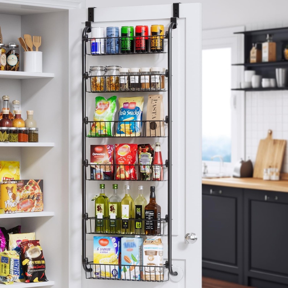 Delamu Over the Door Pantry Organizer 6-Tier, Metal Hanging Door Storage Spice