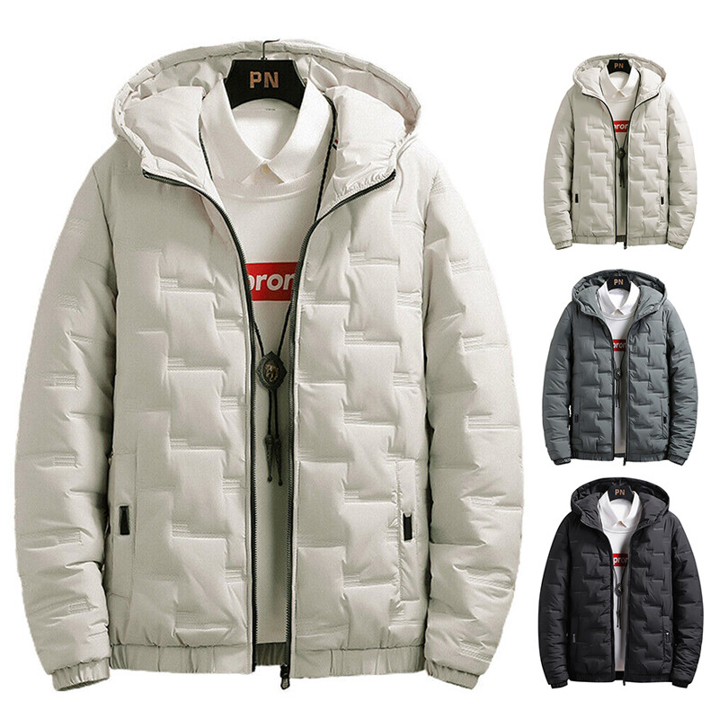 Men's Thick Puffer Jacket Hooded Winter Coat Warm Zip-Up Outwear