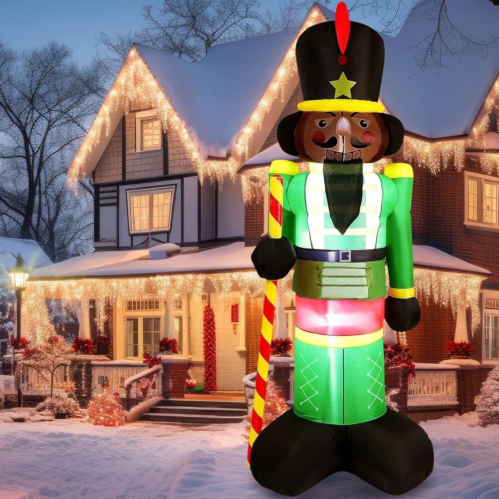8ft Christmas Inflatables Black Nutcracker Elf Outdoor Decoration
