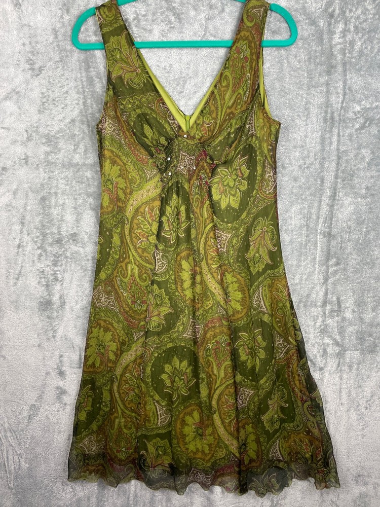 Jonathan Martin Silk Fairy Dress Green Floral Y2K Sequin Grunge Whimsical Goth Style