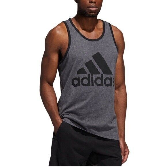 Adidas Logo Sleeveless Tank Top Shirt Mens Dark Grey Heather Black