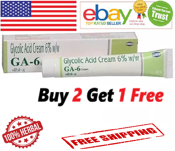 100% Natural GA-6 Glycolic Acid 6% Cream for all Skin Types - 30gm (Free Ship)