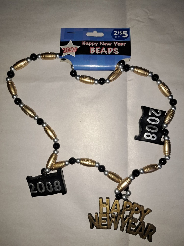 Happy New Years 2008 Beads / Necklace NEW Vintage New Year's Eve Mardi Gras-image