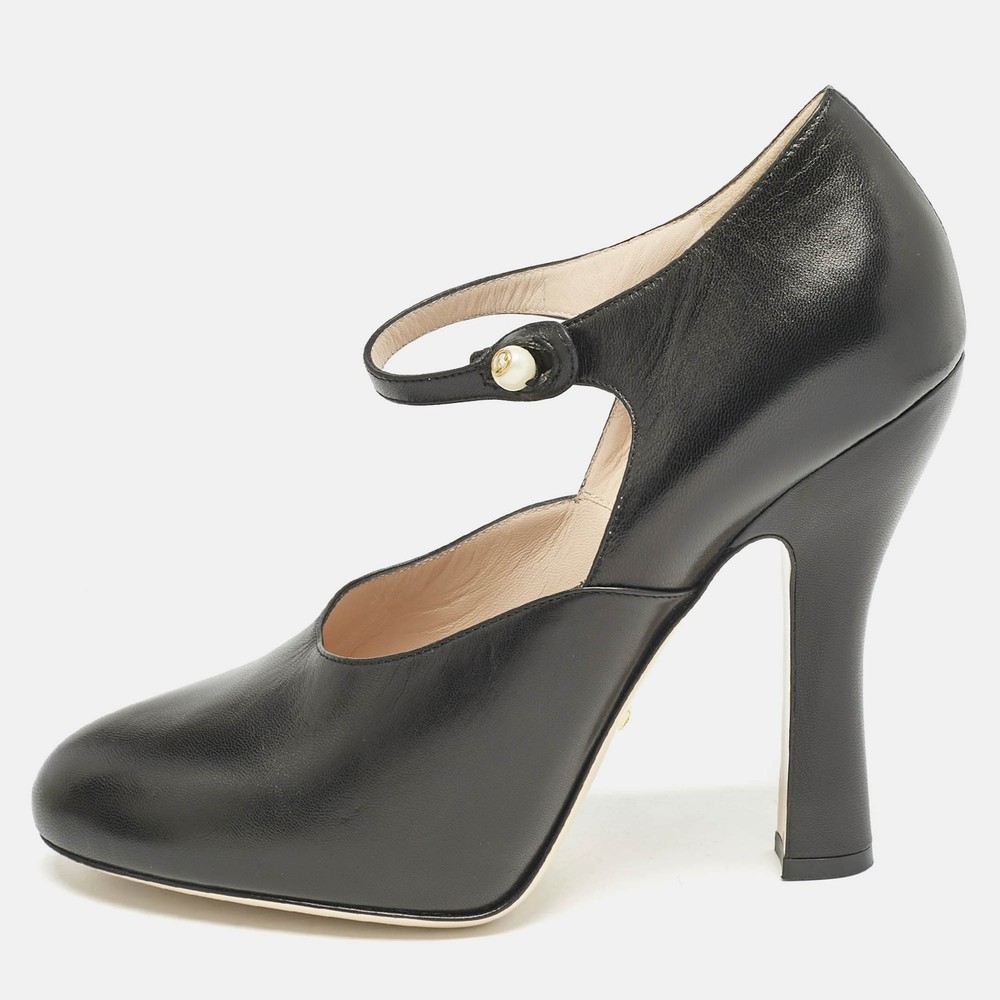 Gucci Black Leather Lesley Ankle Strap Heels Size 41.5