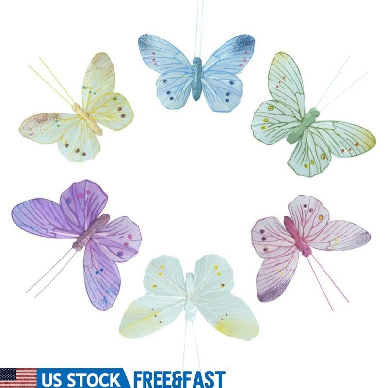 3D Handcrafted Feather Butterflies Decorative Wall Stickers Home Decor Set of 12