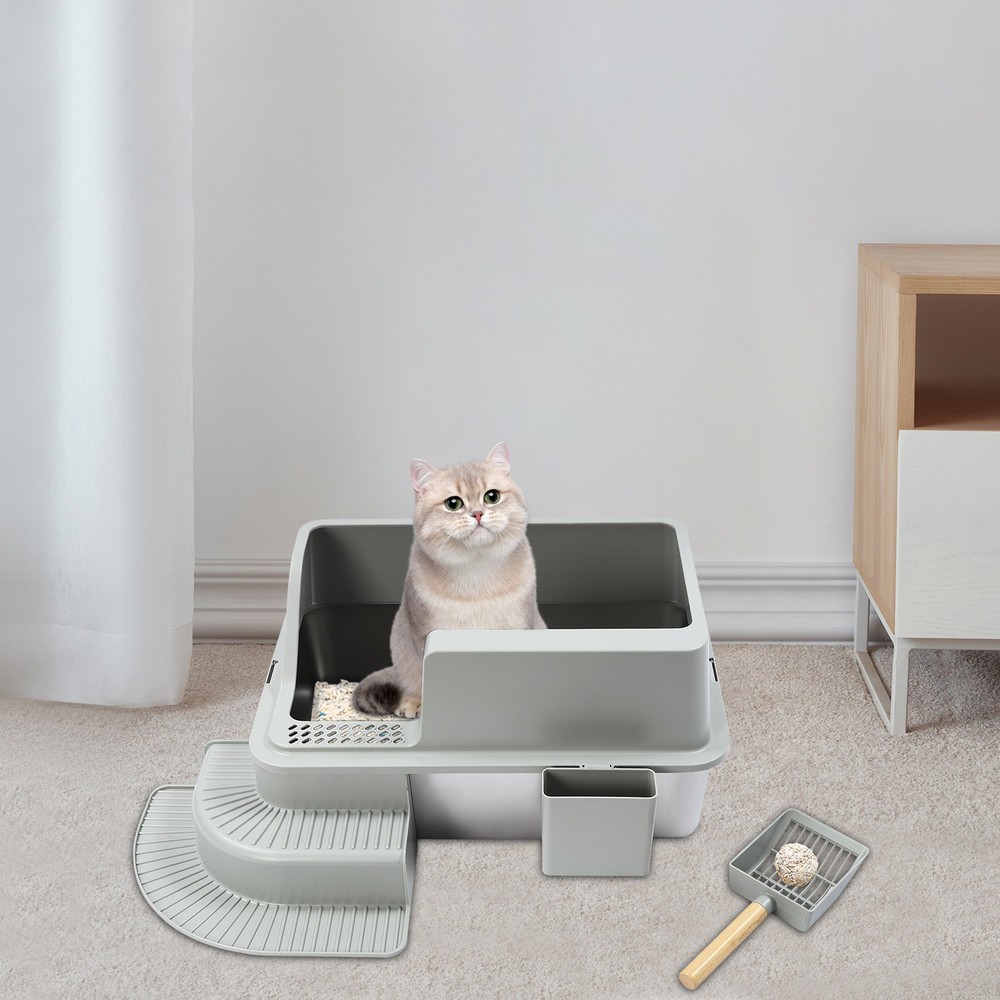 Xl Stainless Steel Cat Litter Box With Lid Extra Large Litter Pan With High Side