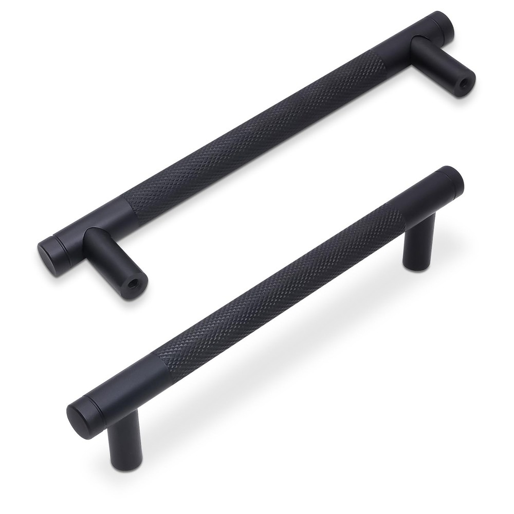 10-Pack 5-Inch Matte Black Knurled Cabinet Pulls for Kitchen Drawers