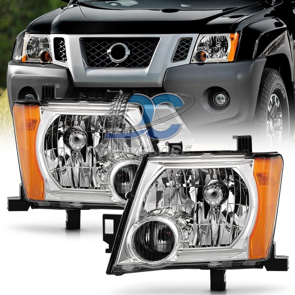 For 2005-2015 Nissan Xterra Chrome Headlights Headlamps Replacement Left+Right