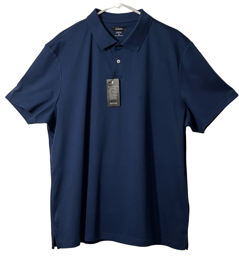 Alfani Shirt Mens Size XXL Navy Blue Short Sleeve Polo Supima Cotton Macys NEW
