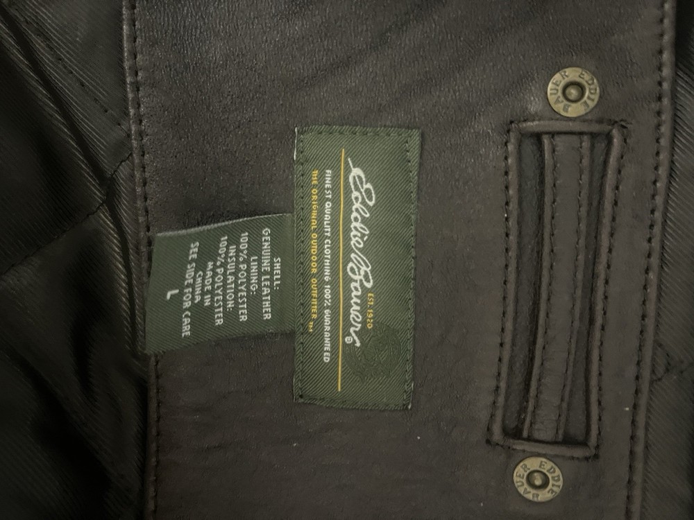 Eddie Bauer Men’s Genuine Leather Jacket Coat Brown Button Front Size L
