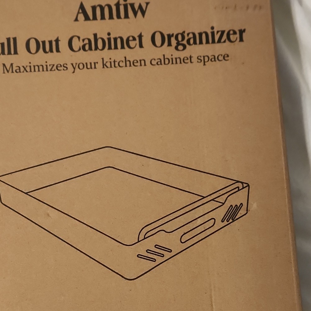 Amtiw Pull Out Cabinet Organizer White Metal 16.9x12.2x2.75in Cabinet Mount