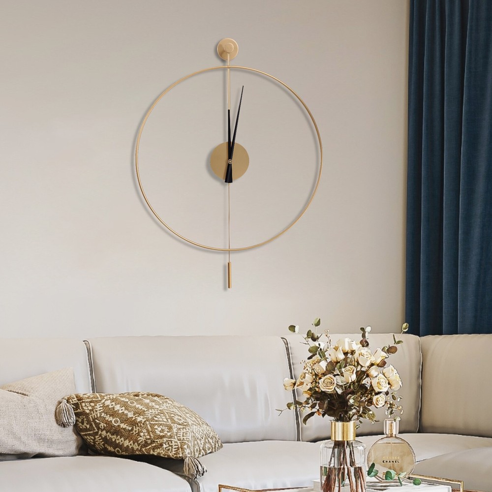 Wall-mounted Clock Hollow Design Accurate Timekeeping W/ Pendulum Gold Gift