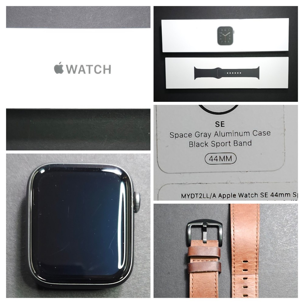 Apple Watch SE 44mm Space Gray Aluminum Case with Sport and Leather Bands