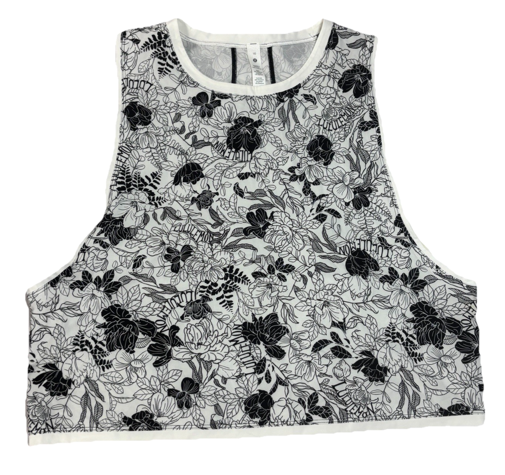 Lululemon Muscle Tank Floral Blossom Spellout AOP Sleeveless Short Crop Top 10