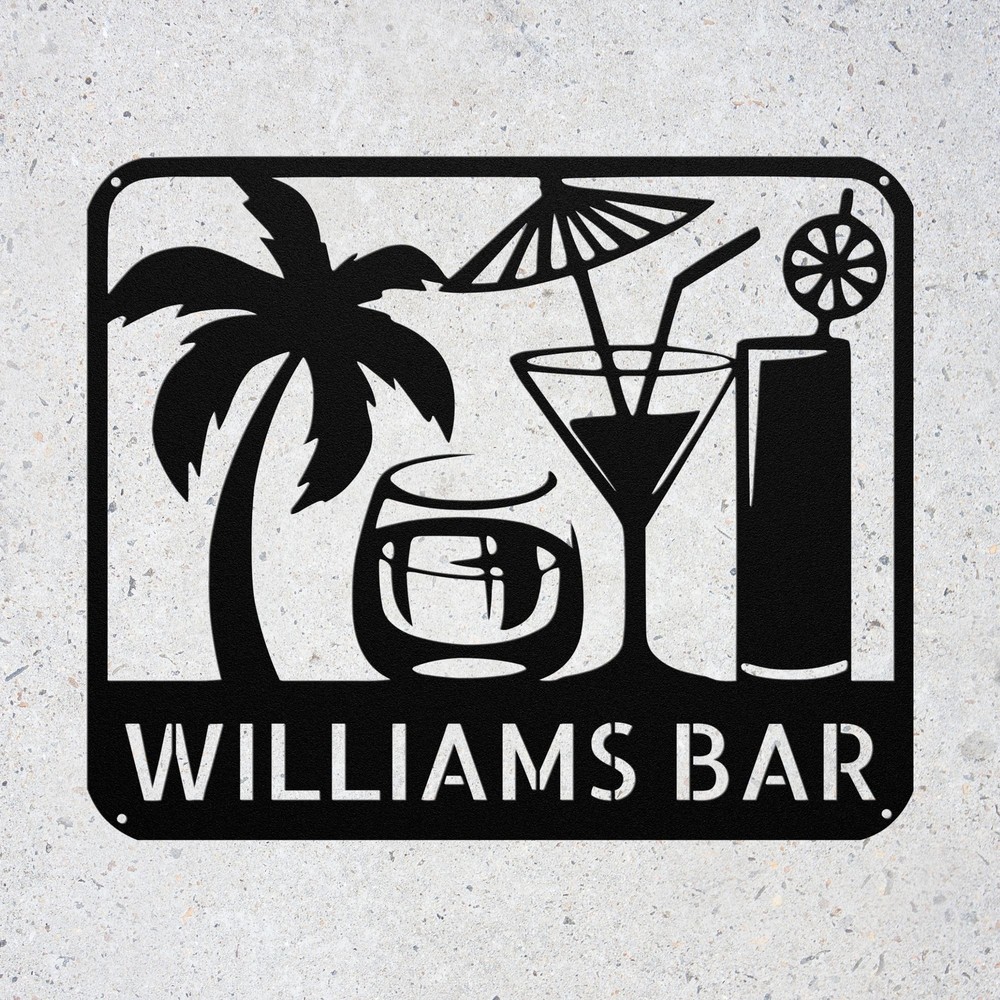 Custom Beach House Metal Art Tropical Patio or Pool Sign Personalized Bar Signs