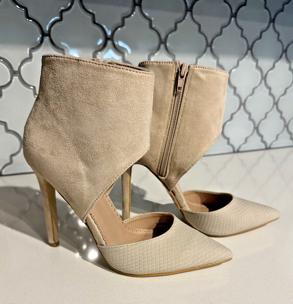 NIB JOURNEE COLLECTION Womens 7 Beige Snake Texture Zinia Suede Stiletto Pumps
