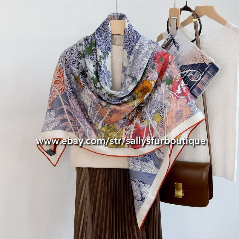 Sallys 70% Cashmere 30% Silk Wrap Scarf Nature Print Double Face Shawl 53