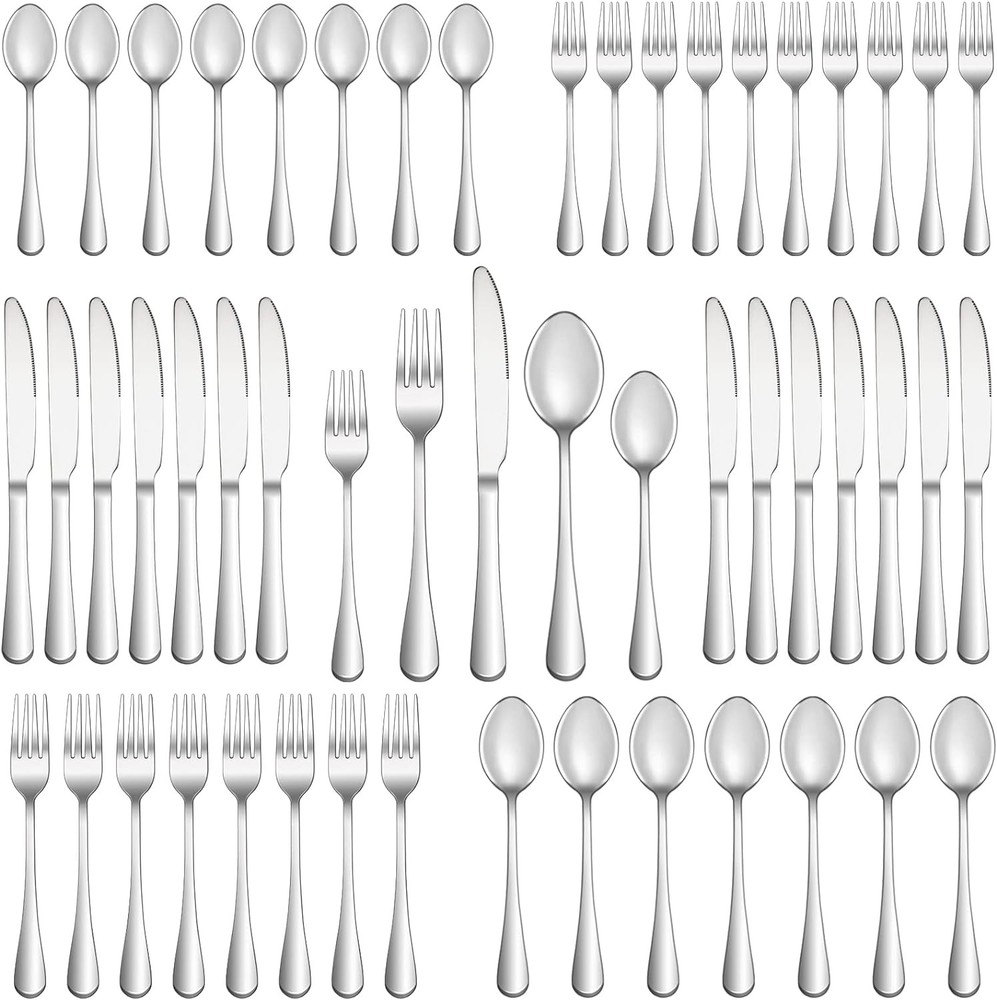 50 Piece Silverware Set Service for 10,Premium Stainless Steel Silver