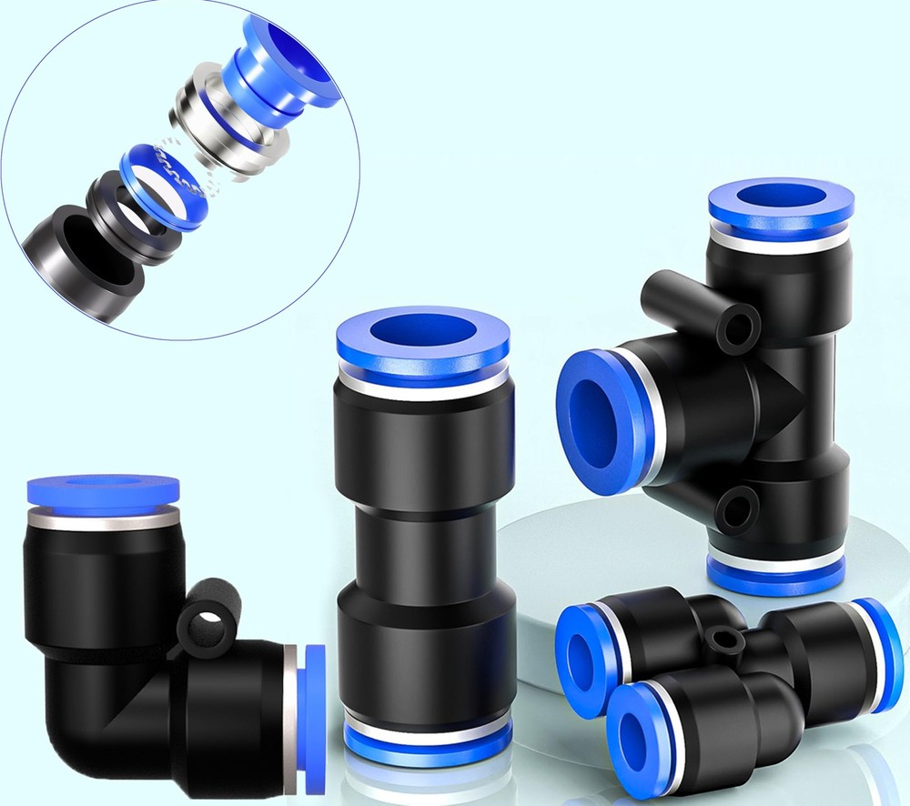 24 pcs 1/4 inch OD Quick Connect Air Hose Fittings，6 Elbows+6 Spliters+6 tee+...