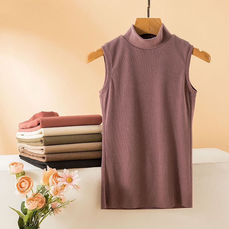 Lady Sleeveless Tank Top Bottoming Shirt Vest Mock Neck Casual Warm Winter Vest
