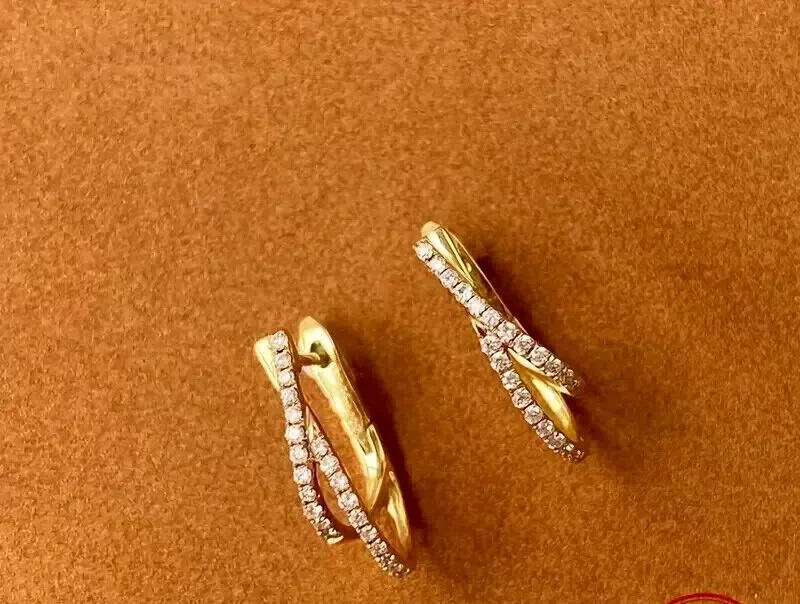 Round Lab Created Diamond Huggie Hoop Earring For Women's 14K Yellow Gold Plated