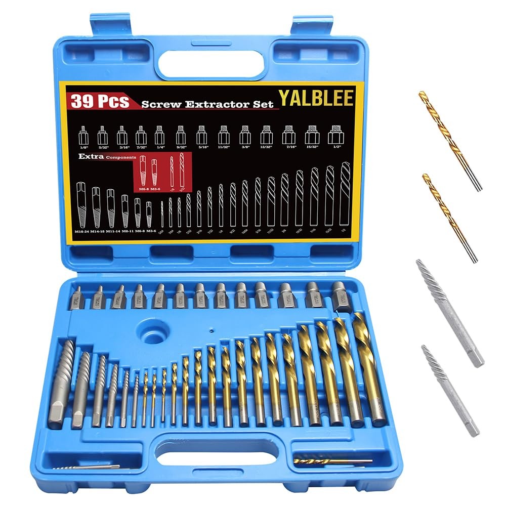 39-Piece Screw Extractor & Left-Hand Drill Bit Set for Easy Broken Bolt Removal