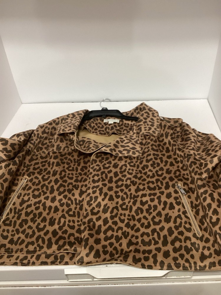 Chicos Open Front Leopard Print Blazer Size 22/24 Zippered Pockets