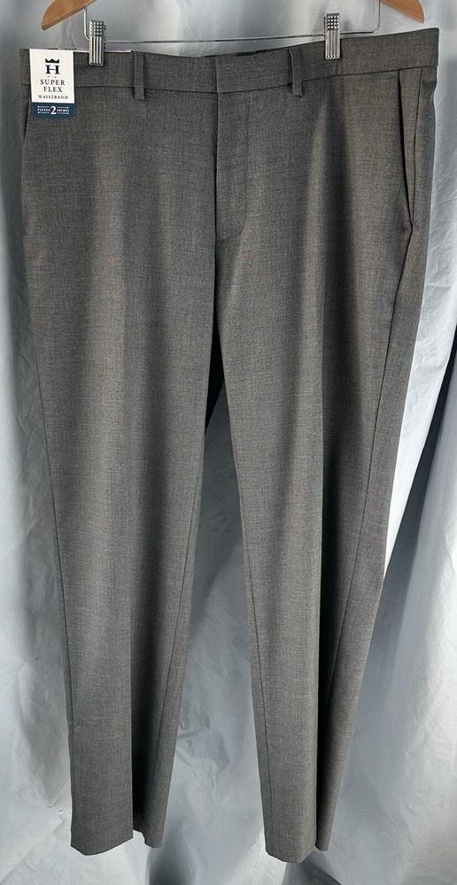 Haggar Superflex Straight Fit Gray Mens Slack Pants 38W 32L Comfort Waistband