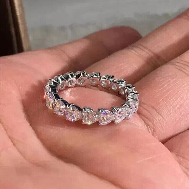 925 Silver 2.50Ct Lab-Created Diamond Women’s Heart-Shaped Eternity Wedding Band