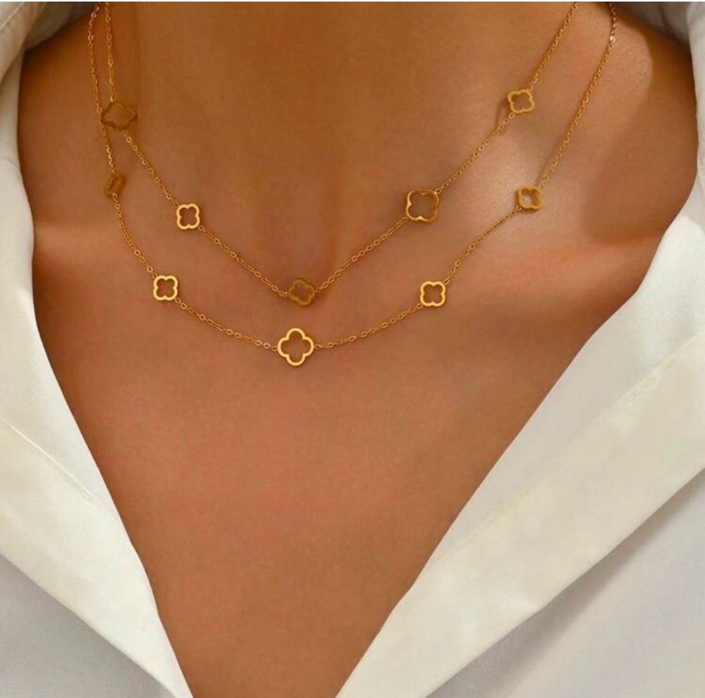Gold-Plated Stainless Steel Clover Layered Necklace  