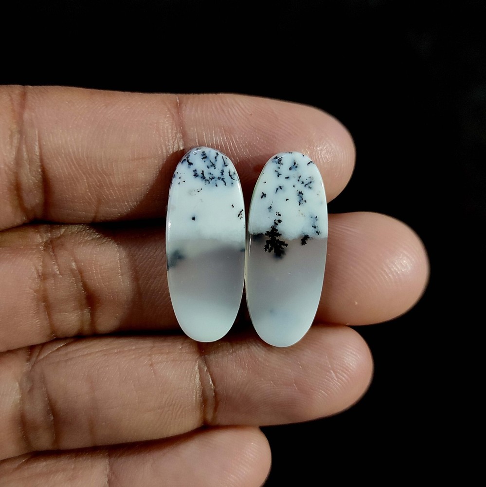 20.00 Cts Natural oval Dendritic Opal Cabochon 2 Pcs Earrings Making 27x10x3 MM