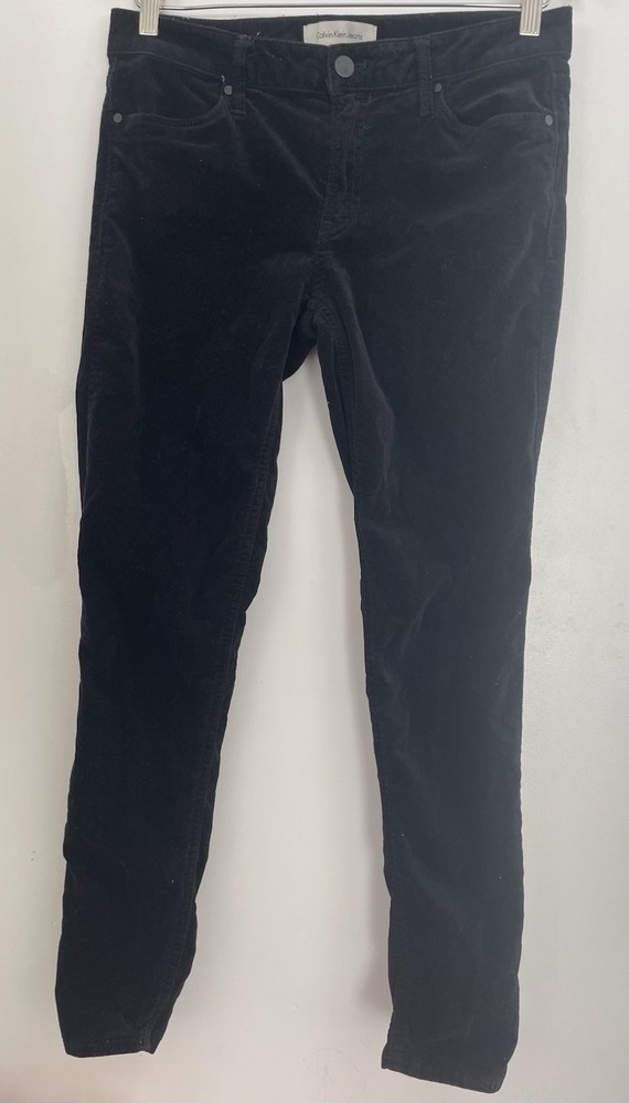 Calvin Klein Jeans Womens Solid Black Soft Velour Stretch Cotton Legging Pants 6