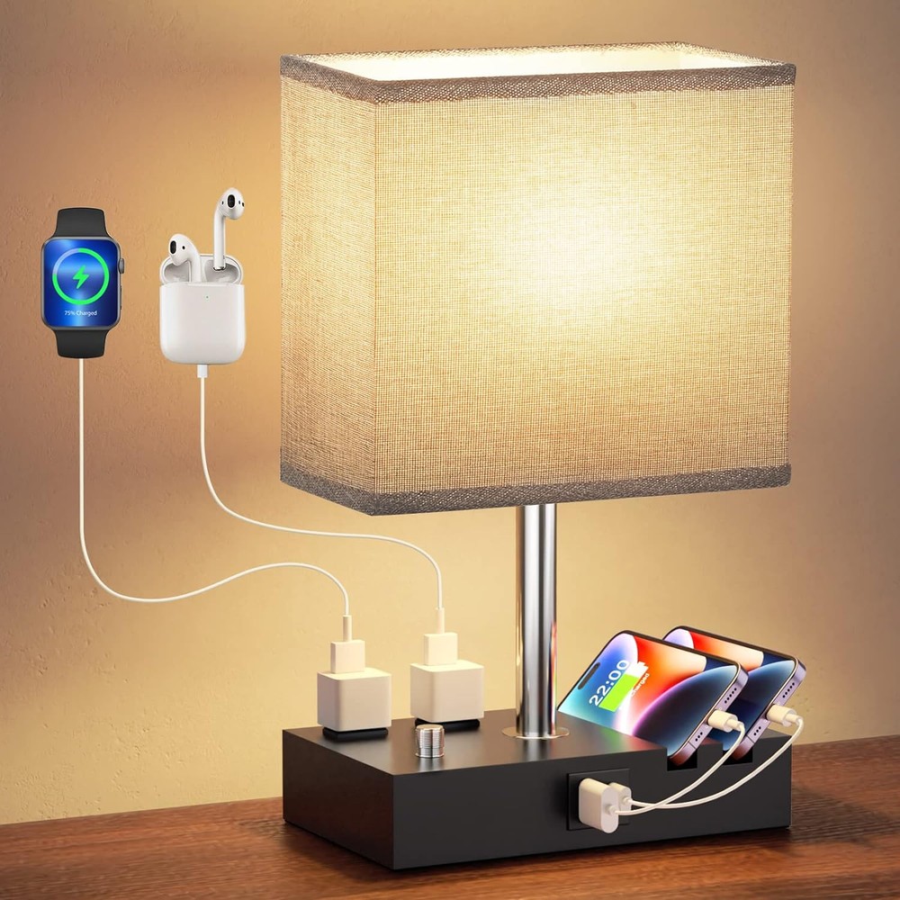 Kakanuo Fully Dimmable Nightstand Lamp in A-Grey with Knob Switch - 1 Pack