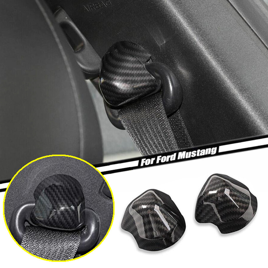 For 2015-2022 Ford Mustang Carbon Fiber Car Seat Safety Belt Button Cover Trim