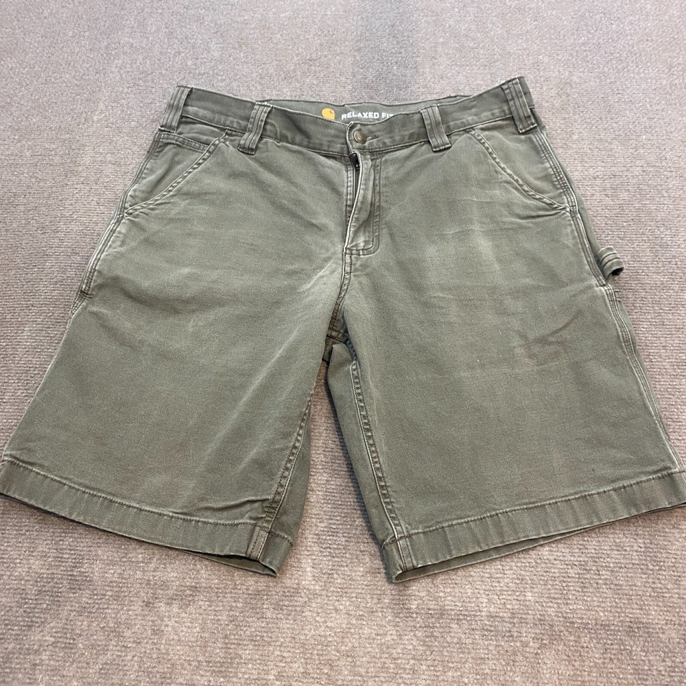 Carhartt Shorts Mens 34 Green Relaxed Fit Duck Canvas Carpenter Work Distressed