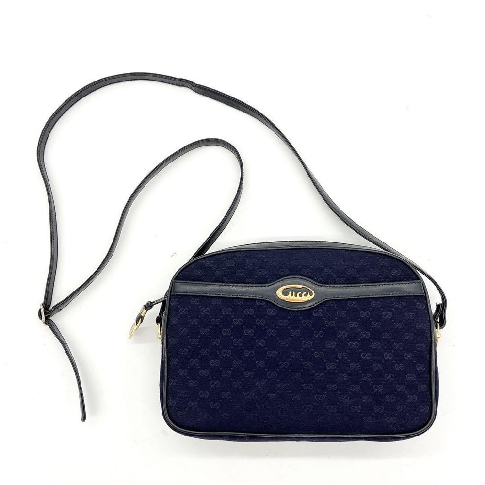 Gucci Micro GG Navy Blue Vintage Leather Shoulder Tote Bag