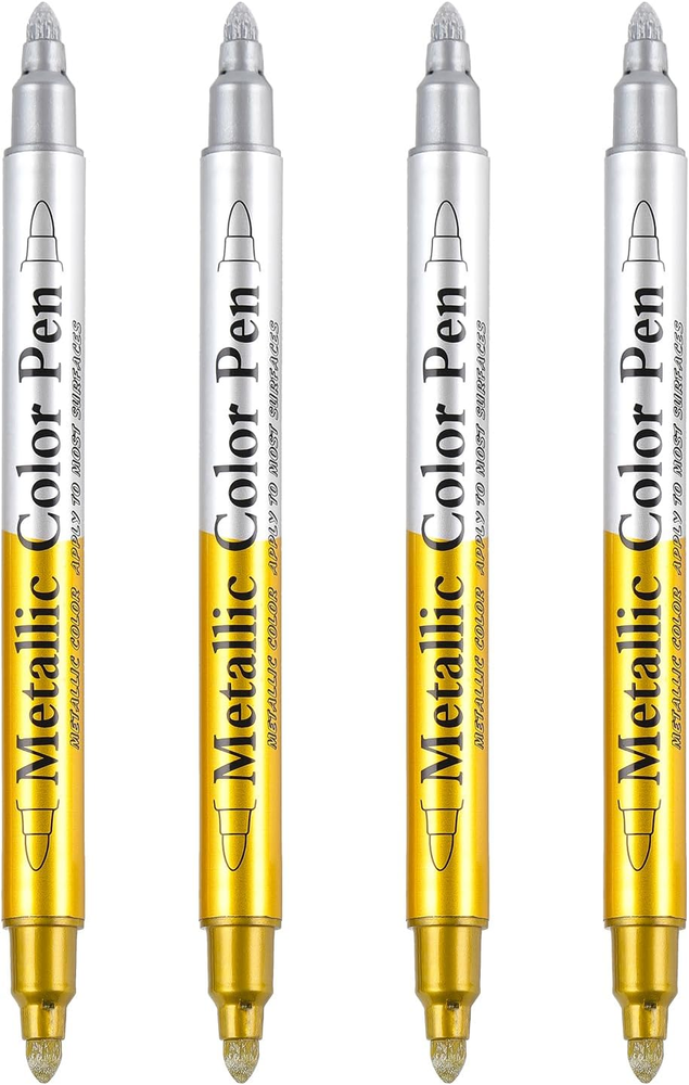 Metallic Marker Pens Dual Tip, Permanent Metallic Silver and Gold Paint Pens for