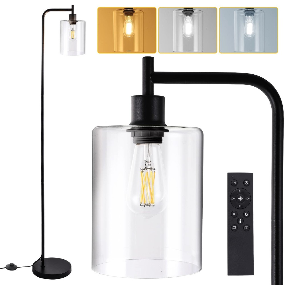 Industrial Floor Lamp- Gold, Dimmable Modern Standing Lamp with Clear Glass S...