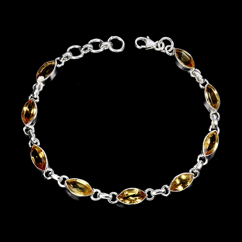 925 Sterling Silver Marquise Citrine Bracelet 10x5mm Natural Gemstone Jewelry 7i